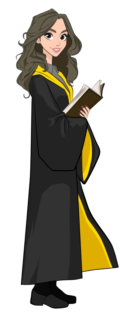 Hufflepuff Young Woman reading a tome.